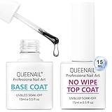 2 Flaschen 15 ml Base Coat Top Coat Set, No Wipe Top Coat Gel UV, Base Coat Top Coat UV Gel Nagellack Kombination UV-Lichthärtung, Maniküre Kit für Nagelstudio DIY Home