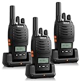 Retevis H777D Walkie-Talkie, LCD-Bildschirm, PMR446, Typ-C-Aufladung, 1200 mAh, Einfaches Pairing, VOX, Notfallalarm, Wiederaufladbares 2-Wege-Radio für Familientreffen (3er-Pack, Schwarz)