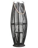 Bambusholz Deko Laterne schwarz Flechtoptik Windlicht mit Glaseinsatz Retro Gartenlaterne Kerzenhalter Kerzenständer 72 cm Tahiti