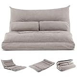 RELAX4LIFE Bodensofa Klappbar, Schlafsofa 3 in 1, Schlafsessel mit 42-Stufig Verstellbarer Rückenlehne, Klappsofa mit Bettfunktion, Sofabett inkl. 2 Kissen, für Wohnzimmer & Schlafzimmer (Grau)