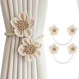Set mit 2 Raffhaltern mit Blumenmuster aus natürlicher Baumwolle und Leinen, geeignet für verschiedene Fenstergrößen und Wohnkulturstile (beige)