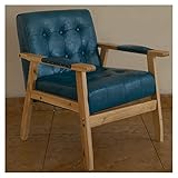 Moderner Ledersessel für Wohnzimmer, Esszimmer und Schlafzimmer, Flügelrückenstuhl aus der Mitte des Jahrhunderts, mit Knopfdetails und Armlehnen, Blau