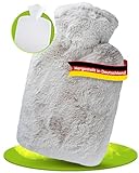 Hugo Frosch Wärmflasche Klassik 1,8l – Made in Germany – mit kuscheligem Flauschbezug Taupe – große, auslaufsichere & geruchsneutrale Bettflasche – langlebig & mit waschbarem Bezug