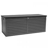 Grindi - Gartenbox Kissenbox Auflagenbox - Larus - Dunkelgrau, 390 Liter, 143x53x57 cm - Wassersichere Outdoor Paketbox, Gartenschrank & Truhe, wetterfest für Balkon, Gartenhaus, Geräteschuppen