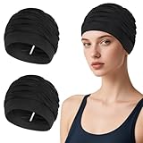Kiiwah 2 Stück Badekappe Damen, Atmungsaktiv Schwimmkappe Elastische Polyester-Stoff Schwimmhaube für Frauen Dicke Lange Haare Sommer, Strand, Urlaub, Hallenbad