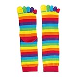 Winter Frauen Middle Tube Socken, Lustiger Regenbogen Gestreifter Lässiger Atmungsaktiver Fünf Finger Getrennter Zehensocken, Atmungsaktive Mittelrohrsocken Für Damen Winter Und Herbsts Fünf Finger