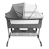 3in1 Beistellbett Baby Reisebett, Stubenwagen Baby mit Rollen, Weich Matratze, Höhenverstellung,Atmungsaktives Moskitonetz,Aufbewahrungskorb, Faltbare Seitenwand, Für Zuhause und Unterwegs, Dunkelgrau