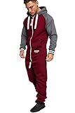 Amaci&Sons Herren Overall Jumpsuit Onesie Jogging Sportanzug Trainingsanzug Jogginganzug 3022 Bordeaux L
