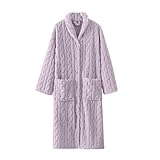 Fleece Morgenmantel Damen Lang, Damen-Bademantel Aus Flanell Und Knöpfen Flauschig Hausmantel Knielang Oversized Nachthemd Mit Taschen Langes Plüsch Nachtkleid Weicher Einfarbiger Loungewear