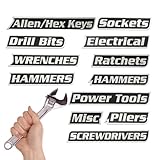 Magnetische Werkzeugkastenetiketten - 12 magnetische Brustetiketten für den Organizer | Werkzeughalter-Etiketten Set für Kommode, Werkstatt, Büro, Klassenzimmer, Garage