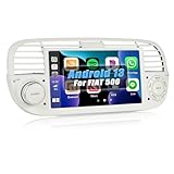 [1+32GB] SIXWIN Android 13 CarPlay Android Auto Mirrorlink Autoradio für FIAT 500 2007-2015,7 Zoll HD Touchscreen mit GPS/Bluetooth/WiFi/HiFi/FM/RDS(weiß)