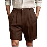 Generisch Chino Shorts Herren Sommer Leicht Kurze Hosen Baumwolle Leinen Sommerhose Elastische Taille Leinenhose Locker Vintage Jogginghose mit Taschen