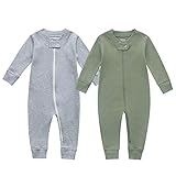 Owlivia Baby Schlafstrampler aus Bio Baumwolle, für Mädchen und Jungen, langarm (Grün & Grau, 18-24 Monate)