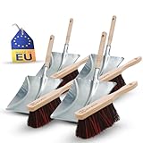 Novaliv 4X Kehrblech Set Kehrblechgarnitur Handfeger Arenga & ELASTONBORSTEN Kehrblech Metall Silber verzinkt Kehrblechbesen Handkehrset Kehrblechset Kehrschaufel Besen Feger und Kehrblech