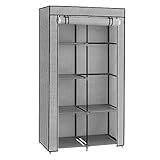 SONGMICS Kleiderschrank, 1 Kleiderstange, 6 Ebenen, Vliesstoff, Metallrahmen, 45 x 88 x 168 cm, für Schlafzimmer, Flur, Ankleidezimmer, Grau mit Fischgrätenmuster RYG084G22