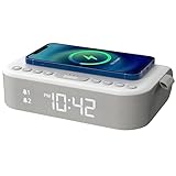 i-box Wecker mit kabelloser Aufladung, Nachttisch-Radiowecker Stereo-Bluetooth-Lautsprecher, kabellose QI-Aufladung mit USB-Ladeanschluss, Dual-Alarm, FM-Radio