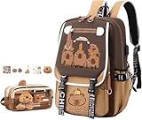 Generisch Capybara Rucksack,Wasserschwein Rucksack,Rucksack für Die Schule Kawaii,Verstellbare Riemen,Laptop-Rucksäcke mit Bleistift-Tasche für Teenager (A)