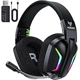 WESEARY WG1 Bluetooth Headset, 2,4G Gaming Headset Wireless mit Mikrofon für PS5, PS4, PC, Mac, Faltbarer Surround Sound Noise Cancelling Kopfhörer mit LED Licht, Über 50 Stunden Akkulaufzeit