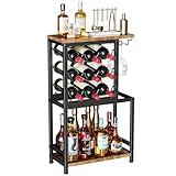 Nuovoware Weinregal Freistehend Boden, 3 Tier Weinregal Tischplatte mit Gläserhalter, Vielseitig Liquor Stand für Home Bar, Mini Bar Tisch Ecke Liquor Whiskey Wein Display Stand, Schwarz+Braun
