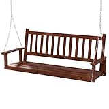 COSTWAY Hängebank aus Massivholz, 3-Sitzer Gartenschaukel zum Aufhängen, Hollywoodschaukel bis 360 kg belastbar, Outdoor-Schaukelbank für Terrasse, Garten, Hof, Braun, 168 x 65 x 63 cm