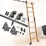 ZJGFCB Rollleiter-Hardware-Bibliotheks-Schiebeleiter-Hardware-Kit, Bodenräder mit Bremsen, Bibliotheks-Rollleiter-Hardware-Kit, runde Karbonstahl-Schiene/Schiene (Größe: 600 cm Schienen-Kit)