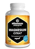 Magnesium-Citrat Kapseln hochdosiert & vegan, 2250 mg davon 360 mg elementares Magnesium pro Tagesdosis, 180 Kapseln für 2 Monate, Natürliches Supplement ohne Zusatzstoffe, Made in Germany