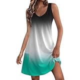 Sommerkleider Damen Leicht Kleider Luftig Strandkleid V Ausschnitt Kleid A Linie Sommerkleid Ärmellos Tank Kleid Sommer Rock Freizeit Rock Off Shoulder Kleid Freizeitkleid(A20 Green,3XL)