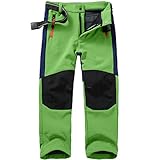 yeyity Kinder Softshellhose Skihose Gefüttert Cargohose Wasserdicht Thermohose Jungen Mädchen Schneehose Winter Outdoorhose Wanderhose(16010,Green,M)