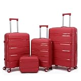 Gepäck 4-teiliges Koffer-Set, großer Koffer mit 4 Rollen, leichtes Reisekoffer-Set, große Kapazität, Aufbewahrung für Familienreisen, ideal für Urlaub, Weihnachten, Reisen, rot, 13in+20in+24in+28in