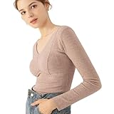 Thermo-Unterwäsche, Thermooberteil, warme Basisschicht, integrierter BH, langärmlige Unterwäsche mit V-Ausschnitt, Teil und dick, leichte Kleidung, , size