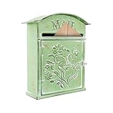 Briefkasten Vintage Wall Mounted Mailbox mit Schloss, Hinterer Aufhänger Postkasten Große Kapazität Postbox Grün Durchwurfbriefkasten Wasserdicht Outdoor Dekoration Einfache Montage Brifkasten