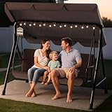 Soontrans 3-Sitzer Hollywoodschaukel, Familienzeit mit Leichtigkeit, Gartenschaukel mit Sonnendach & Gestell & Gepolsterte Sitzauflage, Belastbar bis 200 kg, aus Stahl (193 x 110 x 152 cm, Anthrazit)