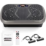TLGREEN Vibrationsplatte 99 Stufen 5 Trainingsprogramme, Kompaktes Design, Leiser Motor, Trainingsbänder, rutschfest, Fitness Vibrationsboard für Zuhause, Fettverbrennung & Muskelaufbau, Grey
