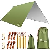 RYACO Tarp 3x3 m Wasserdicht Zeltplane Ultraleicht mit ösen + 6 Erdnägel + 6 Seilen, Anti-UV Schnee Regen Schutz Leicht Kompakt für Hängematte Camping Wandern Picknick Reisen Outdoor Aktivitäten