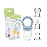 Baby Fruit And Vegetable Pacifier, Fruchtsauger Baby, Baby Fruchtsauger Schnuller für Obst Gemüse Brei, BPA-Frei Fruchtschnuller mit Silikon Sauger in 3 Größen, Zahnungshilfe für Babys (Blau)