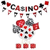 NANYU 19 Stück Casino Deko - Poker Wimpelkette Schwarz Rot Flaggen Banner Deko Casino String Dekorationen Rot Schwarz Weiß Casino Würfel Druck Latex Ballon Set Geburtstag Gamer Deko Geburtstag