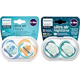 Philips AVENT Schnuller 6-18 Monate Ultra-Air Day & Night Schnuller (4er Pack): 2 x nachtleuchtender Schnuller für die Nacht, 2 x Ultra-Air-Day-Schnuller, 6-18 Monate, 2 Sterilisator-Tragetaschen
