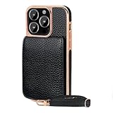 GYIOS iPhone Se Hülle Crossbody Leder Flip Card Halter Telefon Hülle Mobile Cover Mit Riemen-Black-for iPhone 13 Pro Max