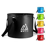 MNT10 Outdoor Falteimer in 15L oder 20L I Faltschüssel aus robustem Planen Gewebe I Als Camping Spülschüssel, Spülwanne oder als Faltbarer Eimer für Camping Geschirr, Besteck (Schwarz 15L)