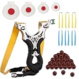 Steinschleuder Profi Für Jagd, Zwille Für Erwachsene, 304 Edelstahl Schleuder, Inklusive 300 Tonkugeln 6 Ersatzgummibänder und 2, 4, 6, 8 cm Ziele, Für Outdoor Jagd und Training