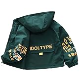 L SERVER Übergangsjacke Jungen Windjacke mit Kapuze Mode Trenchcoat Kinder Leichter Windbreaker Outdoor-Jacke für Frühling und Herbst, Armeegrün, 122-128