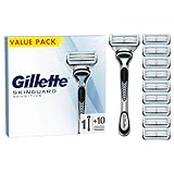 Gillette SkinGuard Sensitive Herren Rasierer, Rasiermesser für Männer mit Hautreizungen, 1 Griff, 10 Klingen-Nachfüllungen