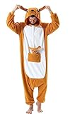 SimZoo Unisex Pyjamas Onesies Tiere Kostüm Cosplay Erwachsene Karneval Nachtwäsche Halloween Schlafanzug Fasching Einteiler,Känguru