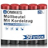 AOMKES Schwarz Müllbeutel 25L mit Zugband Reißfest Müllsäcke mit Tragegriff Abfallsack für Küche,Büro,Bad,50 Stück Mülltüten