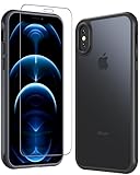 Hensinple Hülle für iPhone X, Matt Transluzente Hülle iPhone XS Militärschutz Stoßfeste Schutzhülle mit Panzerglas für iPhone X/XS Anti-Fingerabdruck Kratzfeste TPU Bumper iPhone X Case (Schwarz)