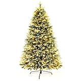 250 LED PE&PVC künstlicher Weihnachtsbaum (Ø ca. 85 cm) mit Schnee,180CM,1000 Zweigspitzen, Metallgelenke & klappbarer Ständer, Xmas Baum für Büro, Zuhause, Geschäft, Party, Feiertagsdekoration