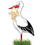 GLÜCKSGUT® Klapperstorch Baby Gelb, 88 cm | 2-teiliges Set | Geburtsstorch inkl. Bambusstab + Grußkarte | Storch Geburt für Draussen & Drinnen | Geburtsgeschenk