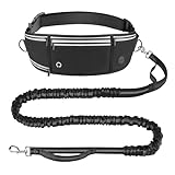 Looxmeer Joggingleine Hunde mit Bauchgurt, Freihändig Hundeleine für Große und Mittelgroße Hunde mit Dual Griffe, Reflektierende Laufleine Bauchgurt Hundeleine zum JoggenLaufen, 1.6-2.2M, Schwarz