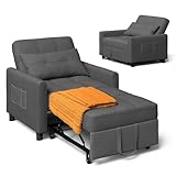 Xbro 3-in-1 Schlaferstuhl Schlafsofa, umwandelbares Sesselbett, Schlaferstuhl mit Bettfunktion, Sofa Bett mit Kissen und Seitentasche, Sessel mit Schlaffunktion für kleine Wohnung (Dunkelgrau)