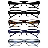 The Reading Glasses Company OPULIZE ACE Lesebrille für Damen und Herren - 5er-Pack - Schmaler Rechteckiger Rahmen - Komfort Federscharniere - Kratzfest - Schwarz Braun Schildpatt Blau Grau +1.50